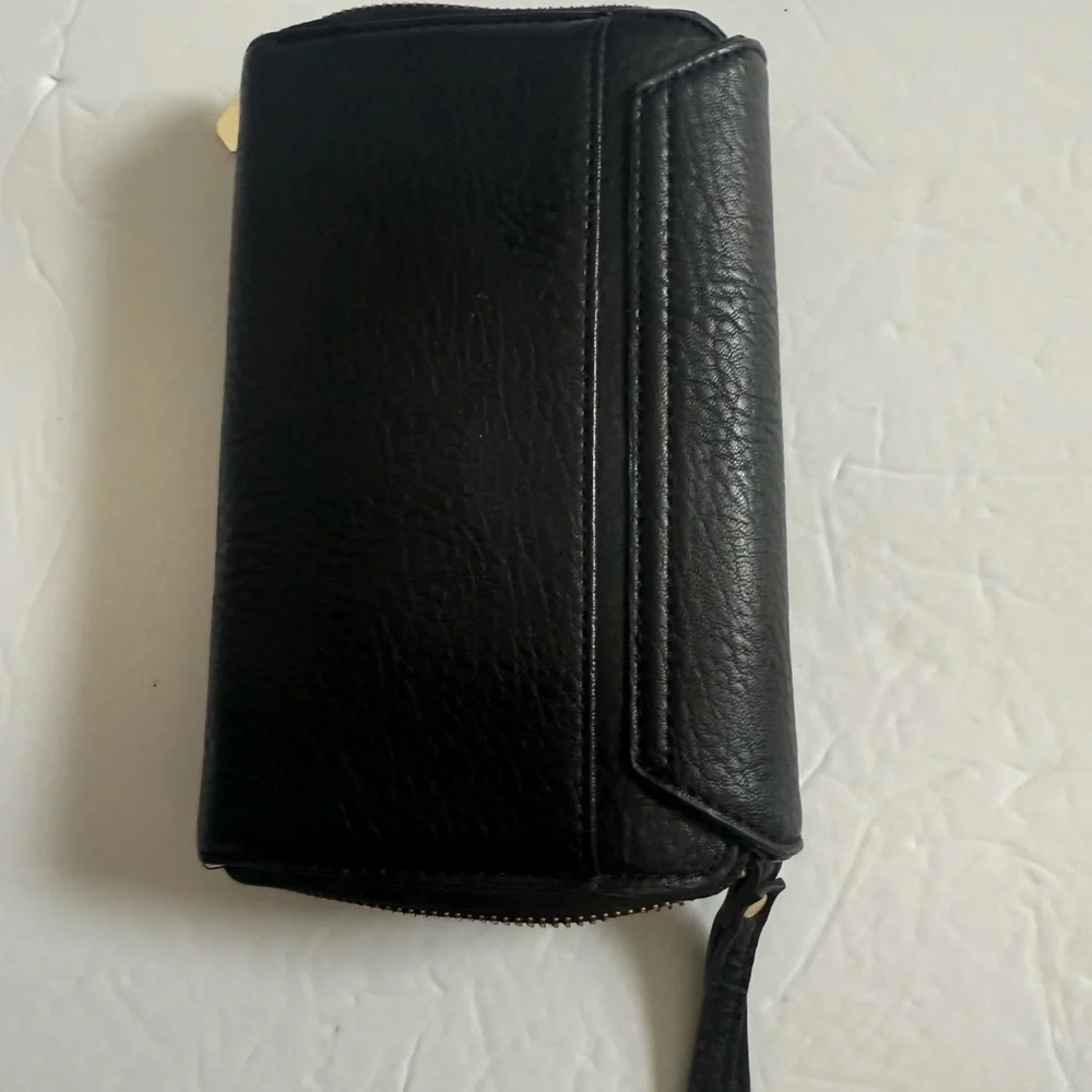 Black Leather Modern Wristlet Clutch Purse